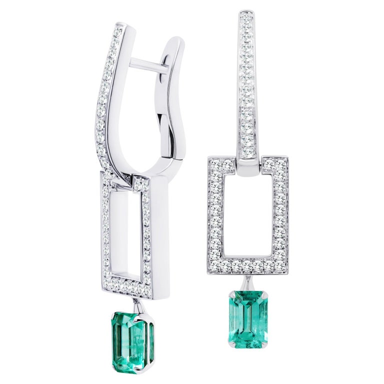 Boucles D'oreilles En Or 18 Carats - émeraudes Naturelles Et Diamants, Taille Poire, VVS1