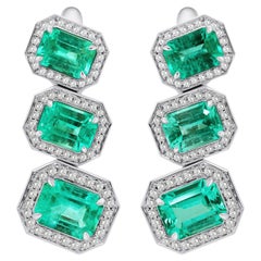 Russian Emerald and Diamond 18K Gold Drop Earrings