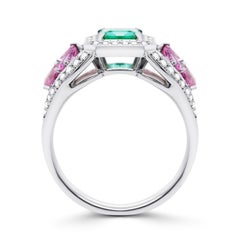 Russian Emerald and Pink Sapphires 18K Gold Diamonds Ring