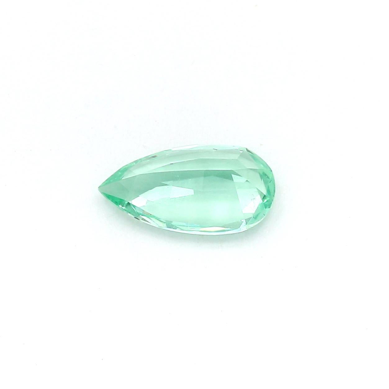 A pear-shaped Emerald, weighing 1 carat, with a beautiful neon green color.
Emeralds are one of the oldest and most popular gemstones. They have been prized for their beauty, color and brilliance throughout history. 
This precision cut pear-shaped