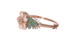 Russian Emerald Tumbles and Onion Pearl Tumbles Diamond Bracelet