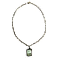 6.9 Carats Russian Emerald with Pave Diamonds Pendant Chain Necklace