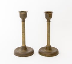 Russian Empire Brass Candlesticks, Pair