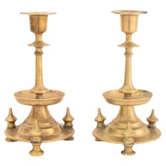 Russian Empire Brass Candlesticks, Pair