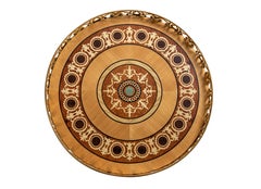 Russian Empire Brass Microfusion Side Table Real Gold 23 3/4 Plated, Inlayed Top