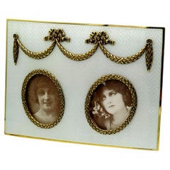 Vintage Russian Empire Fabergè style Rectangular photo frame with 2 oval borders and orn