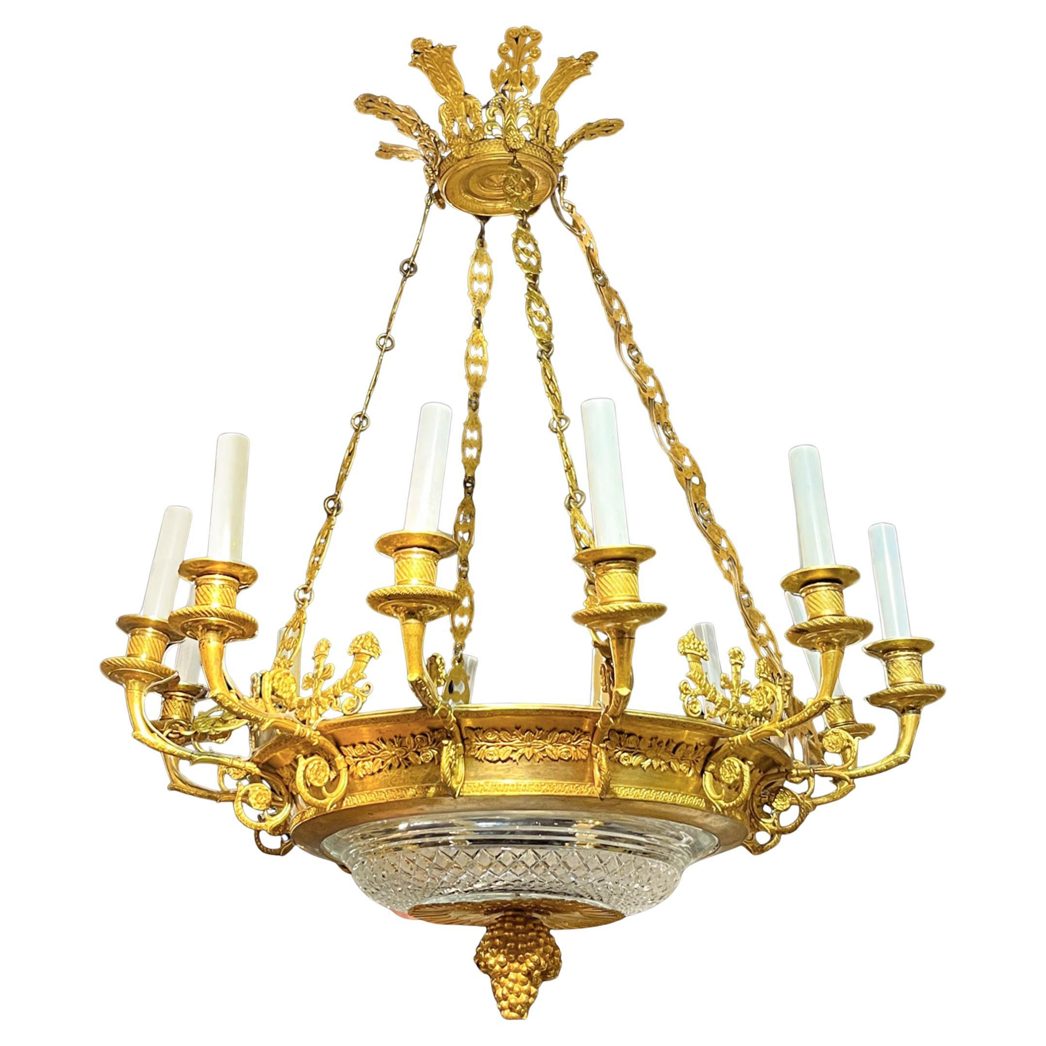 Russian Empire Gilt Bronze and Cut-Glass Twelve-Light Chandelier
