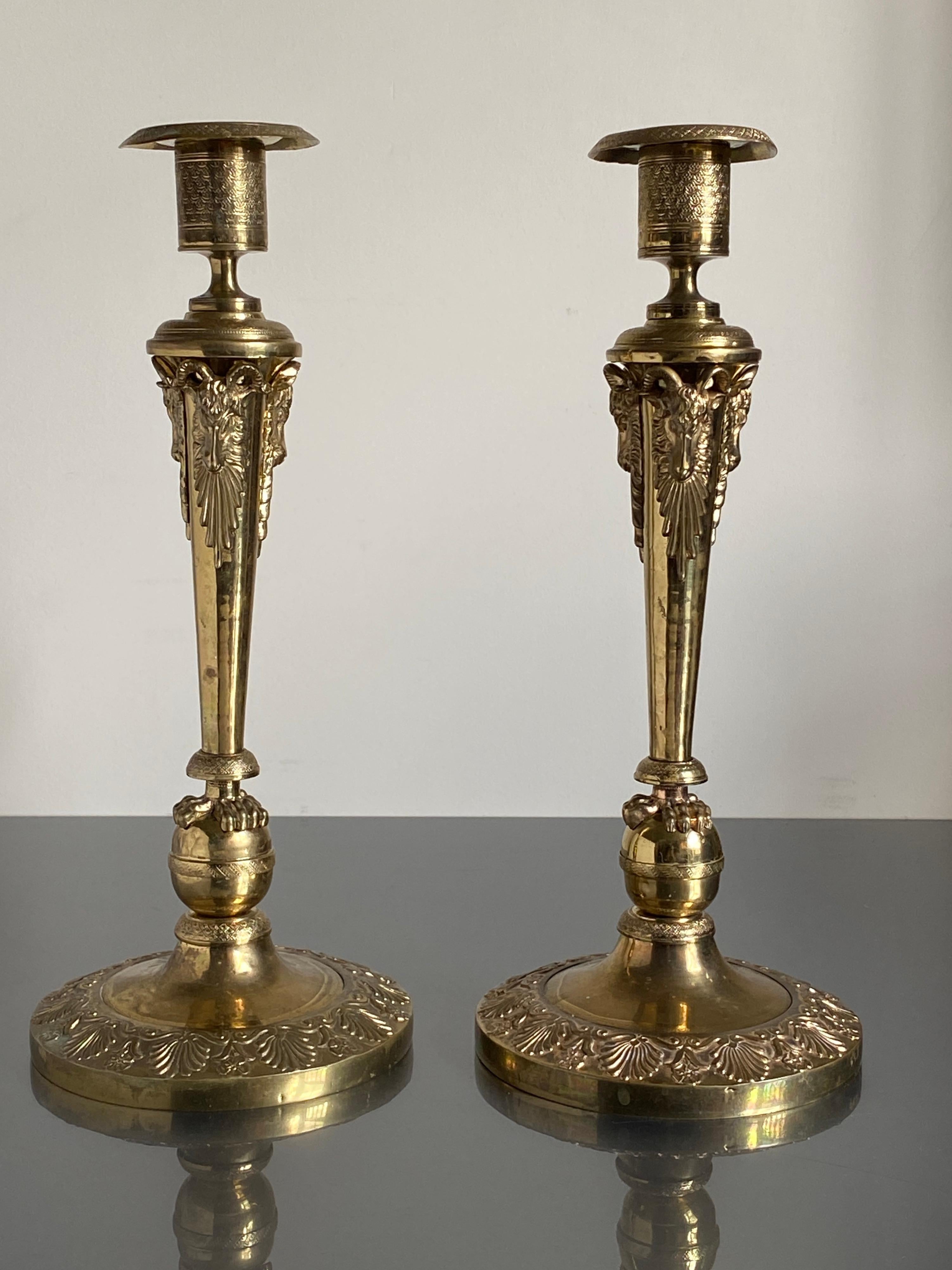 Russian Empire Gilt Bronze Candlesticks in the manner Pierre-Philippe Thomire In Good Condition For Sale In Cheltenham, GB