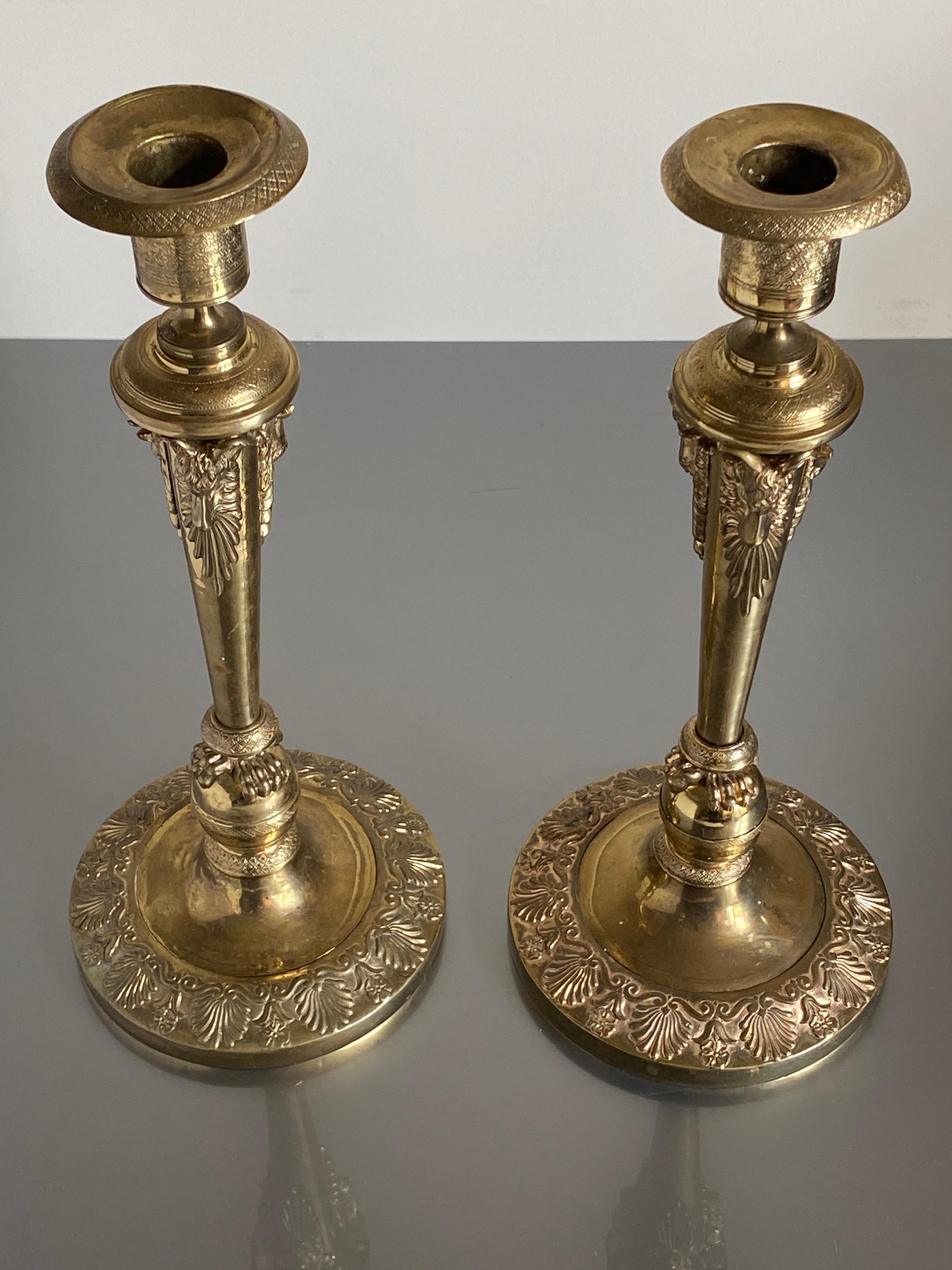 19th Century Russian Empire Gilt Bronze Candlesticks in the manner Pierre-Philippe Thomire For Sale