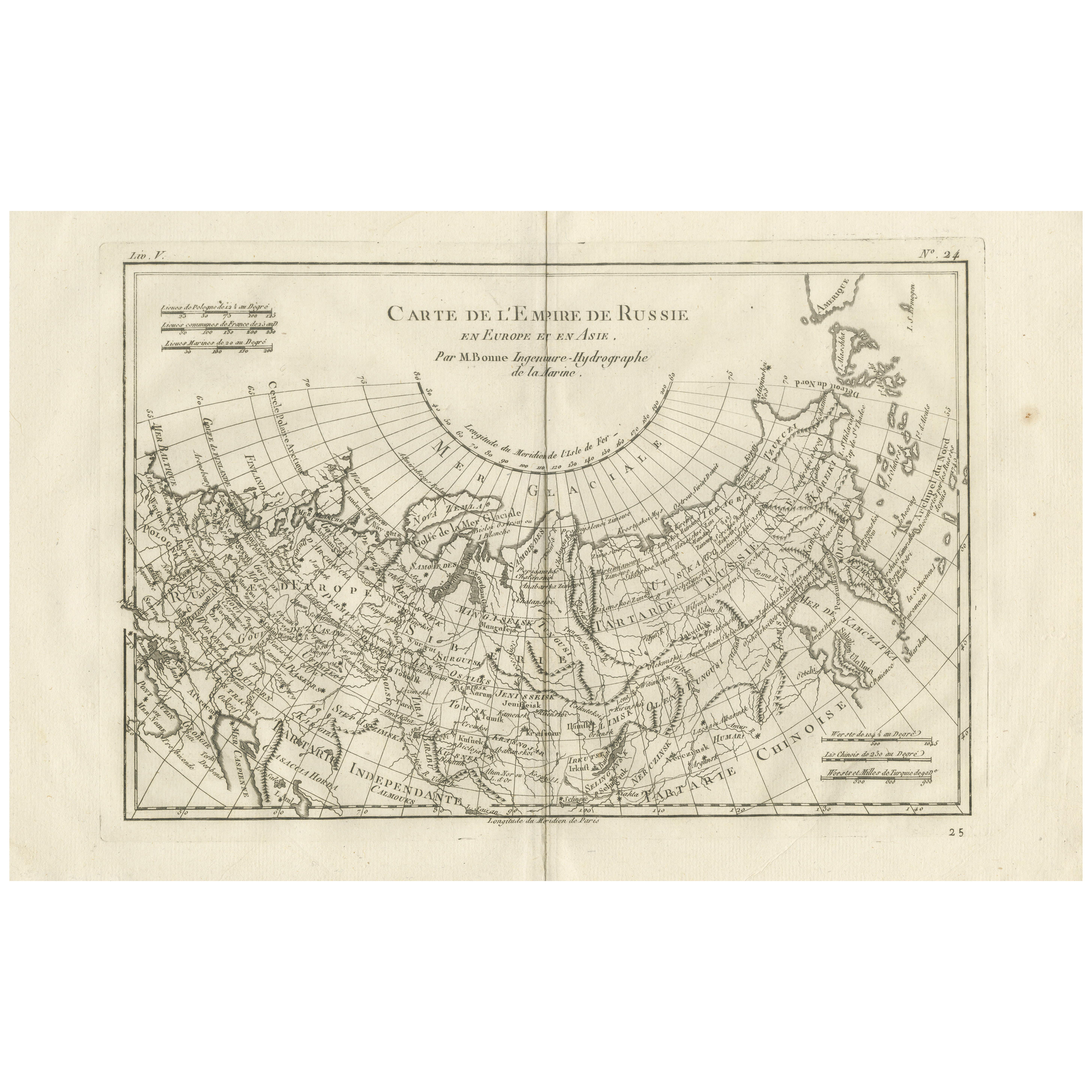 Russian Empire in Europe & Asia – Enlightenment Map by Rigobert Bonne, c.1780