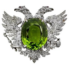 Russian Empire Period Jeweled Double Eagle Brooch with Large Peridot & Diamonds
