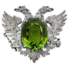 Juwelen-Doppeladler-Brosche aus der Zeit des Zarenreichs mit großem Peridot und Diamanten