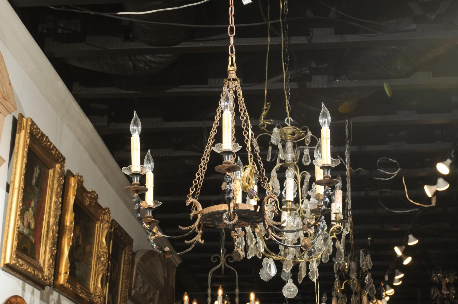 Russian Empire Style Black and Gold Six-Light Chandelier with Classical Figures 5