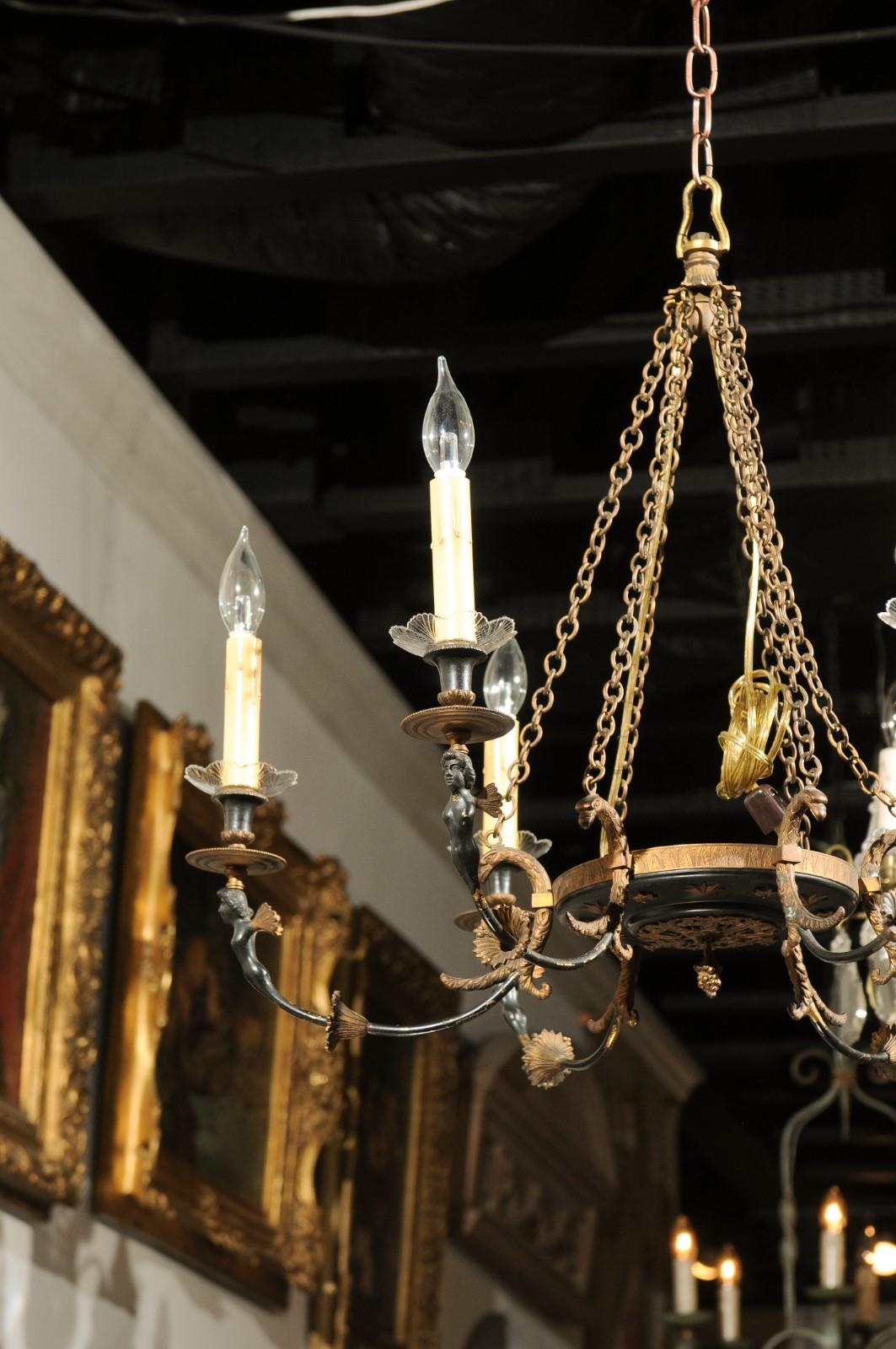 Russian Empire Style Black and Gold Six-Light Chandelier with Classical Figures 7