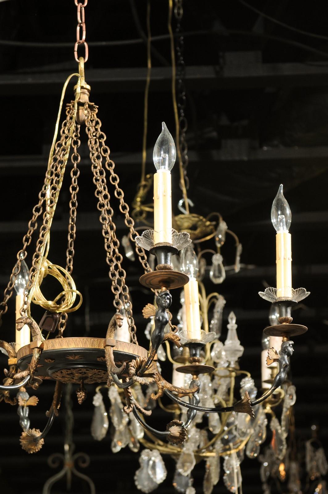 Russian Empire Style Black and Gold Six-Light Chandelier with Classical Figures 1