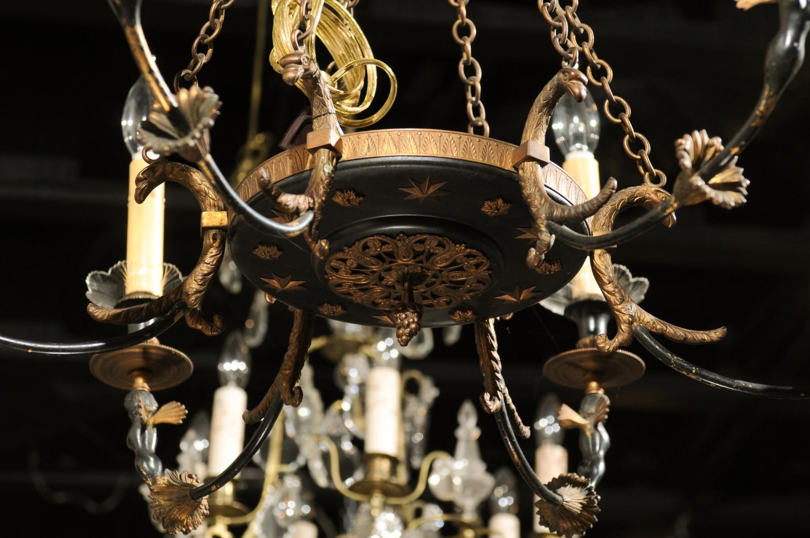 Russian Empire Style Black and Gold Six-Light Chandelier with Classical Figures 2