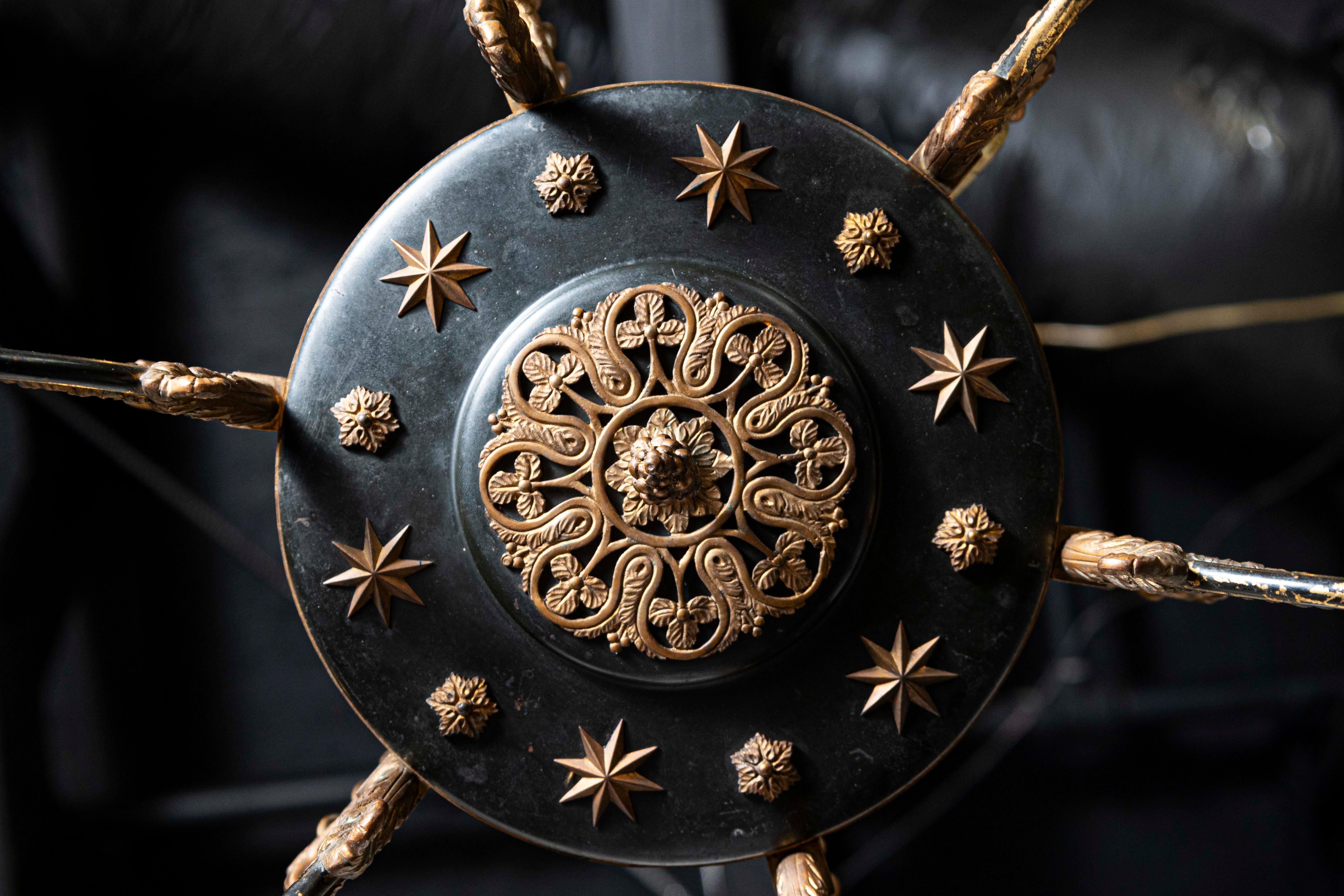 Russian Empire Style Black and Gold Six-Light Chandelier with Classical Figures 3