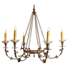 Russian Empire Style Black and Gold Six-Light Chandelier with Classical Figures