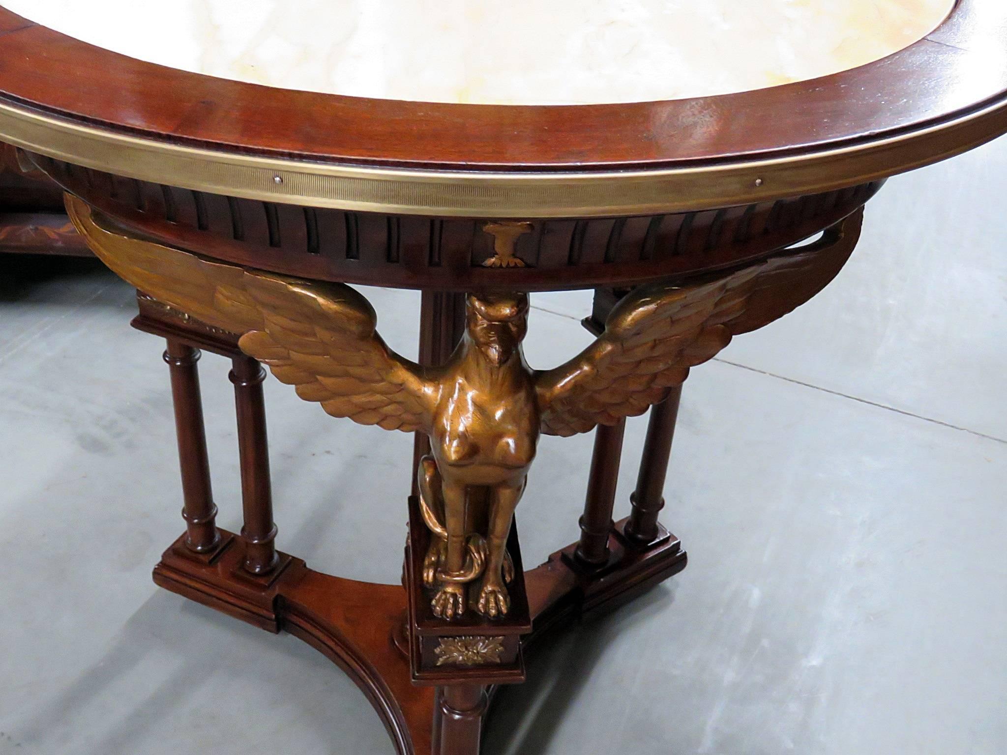 Carved Russian Empire Style Marble Top Center Table with Gilded Griffins