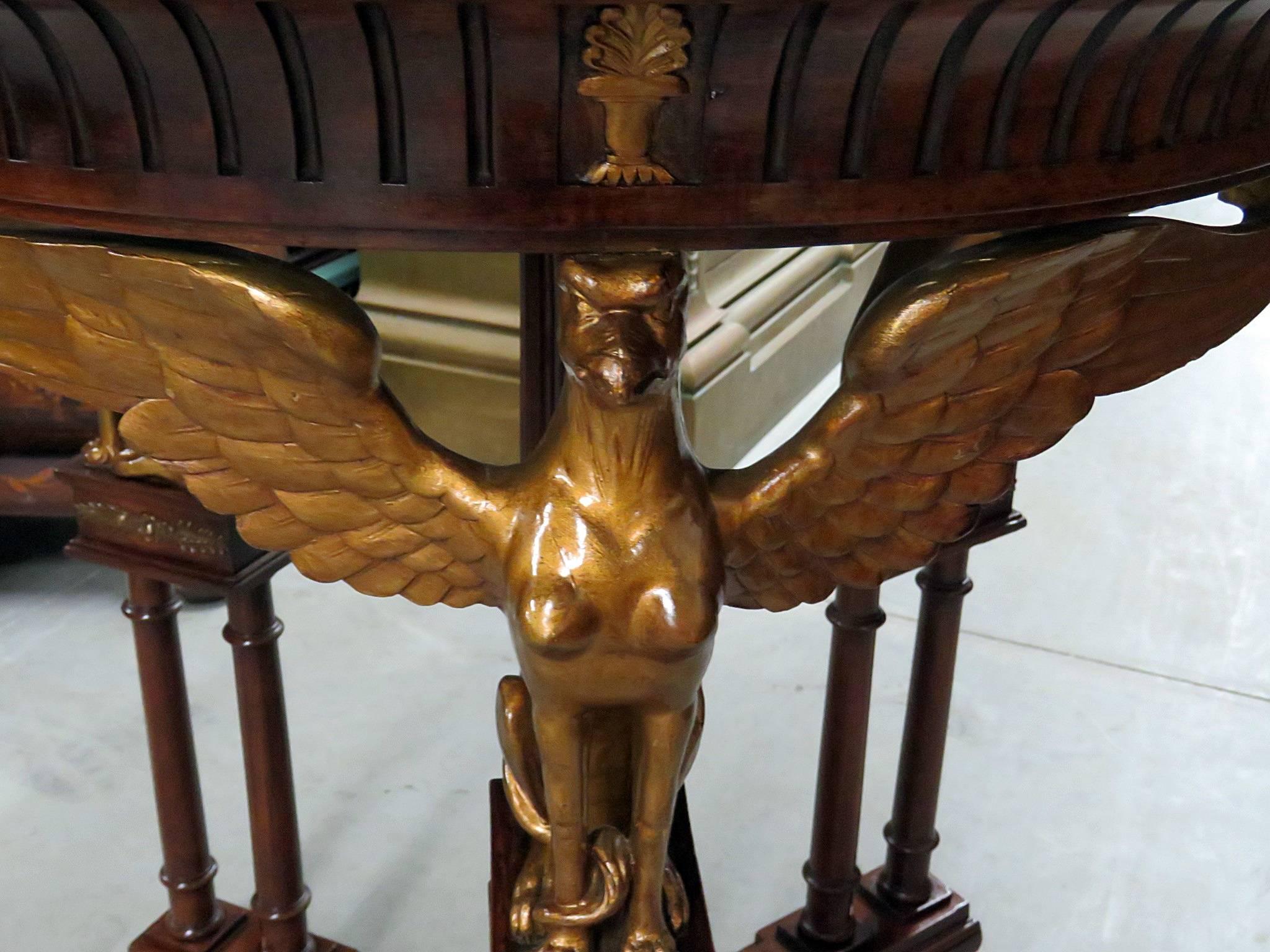 Russian Empire Style Marble Top Center Table with Gilded Griffins In Good Condition In Swedesboro, NJ