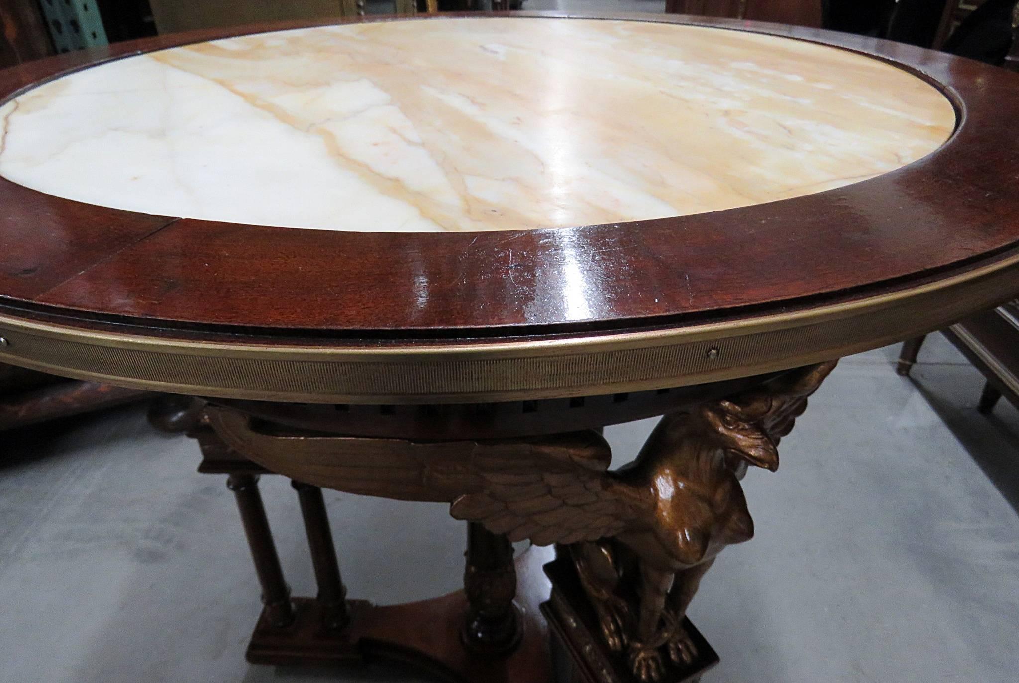 Russian Empire Style Marble Top Center Table with Gilded Griffins 1