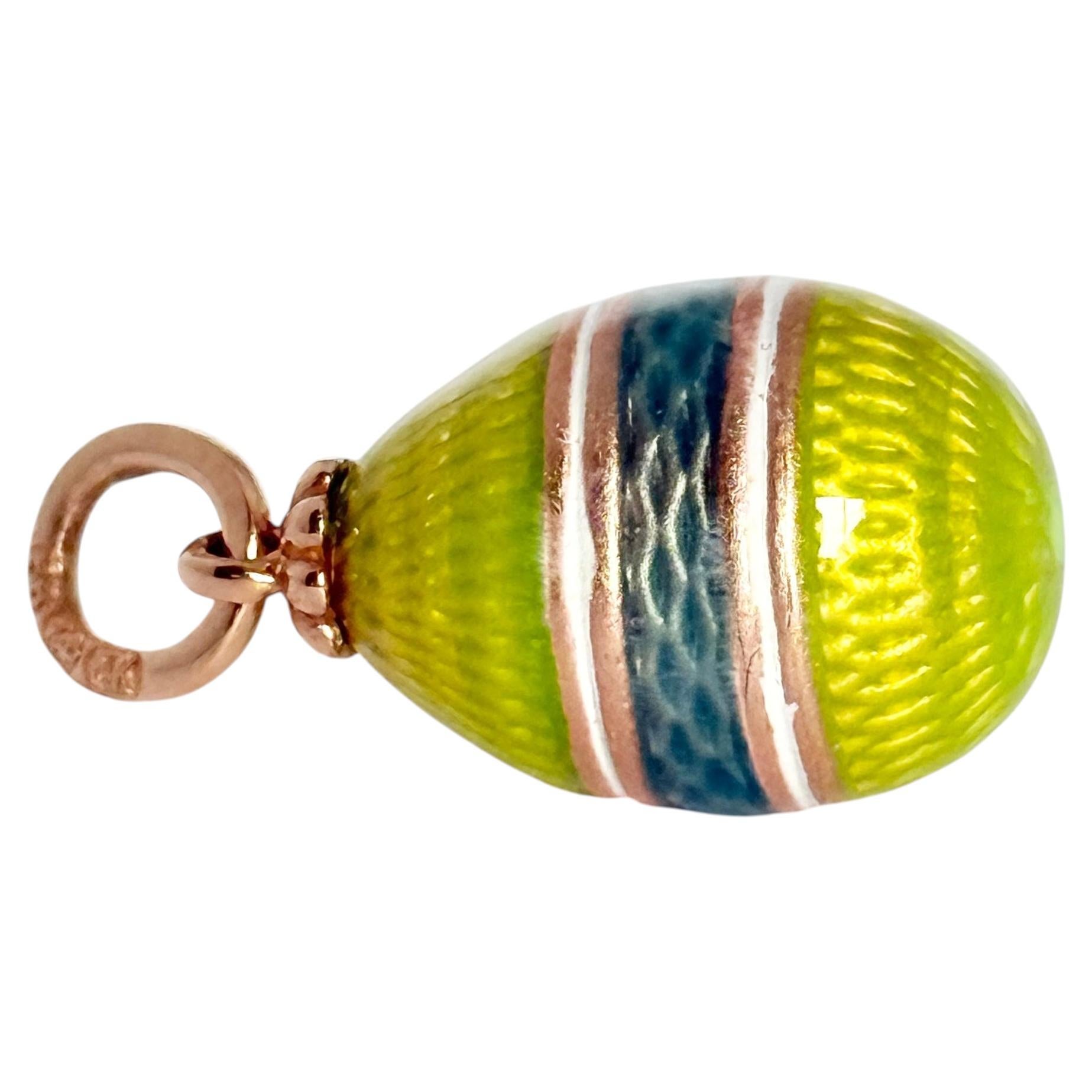 Russian Enamel and 14 Carat Rose Gold Egg Pendant