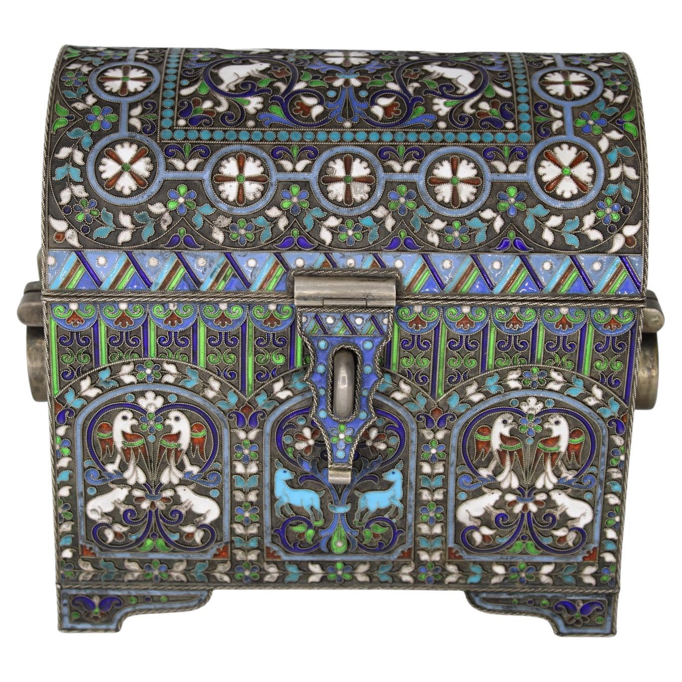 Russian Enamel Chest with Animals Engraving by Pavel Ovchinnikov