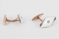 Art Nouveau Cufflinks 14 Karat Gold, Diamond, Ruby & Enamel, Russian circa 1890