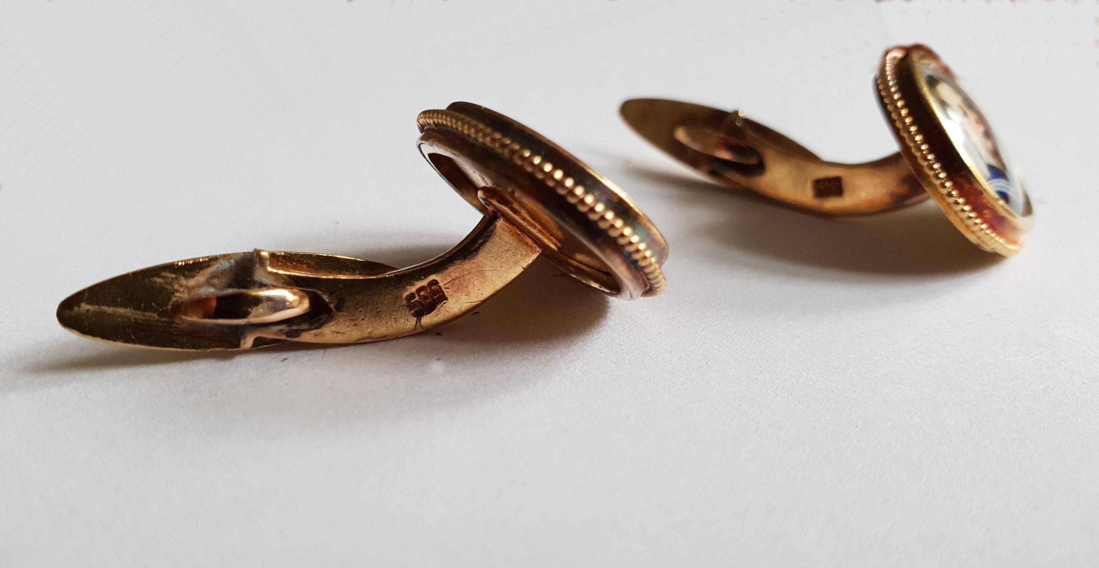 Russian Enamel Gold Cufflinks For Sale 2