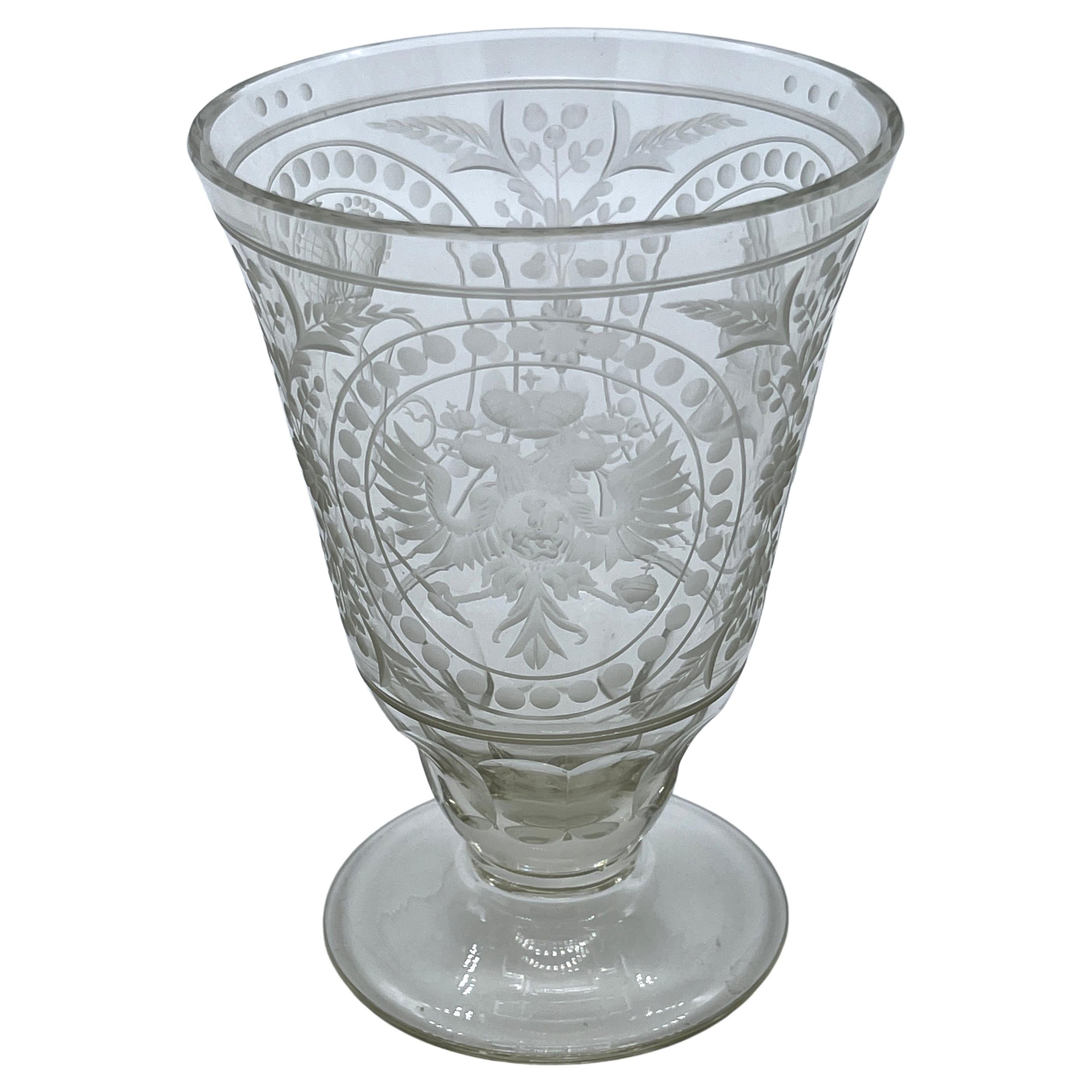 Vaso de cristal ruso grabado, conmemorativo de Alejandro I, "El Bienaventurado"