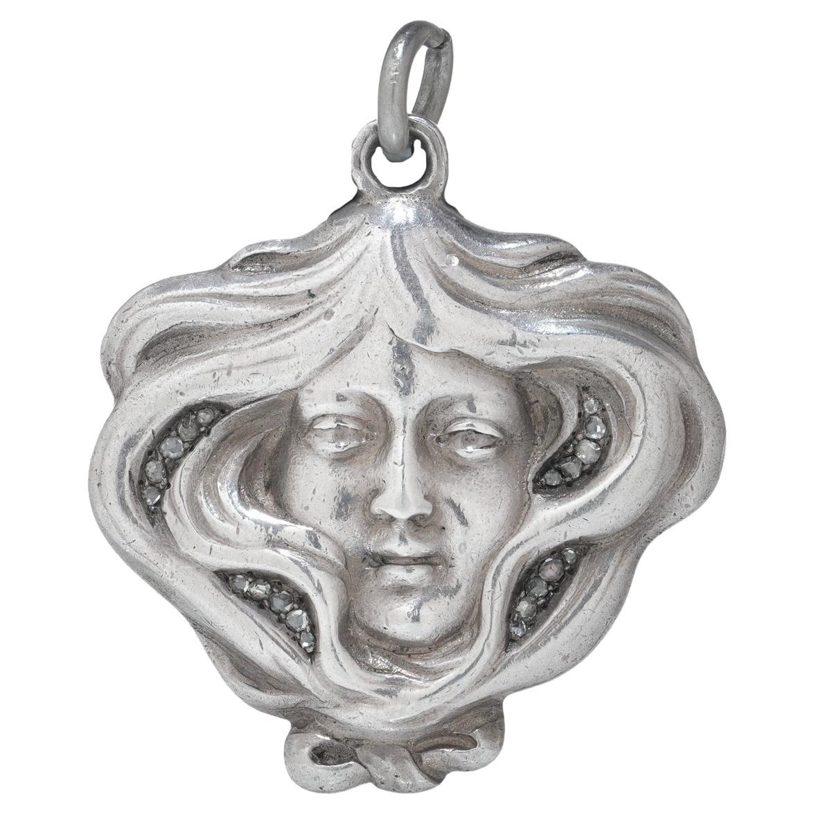 Antique Russian Silver Pendant by Karl Fabergé, Art Nouveau Style