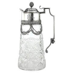 Russian Faberge Silver and Crystal Cut Glass Claret Jug