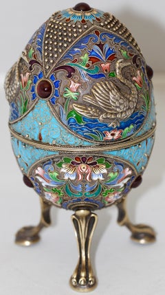 Russian Faberge Style Cloisonne Enamel Egg. 84 Silver H3 'NZ'