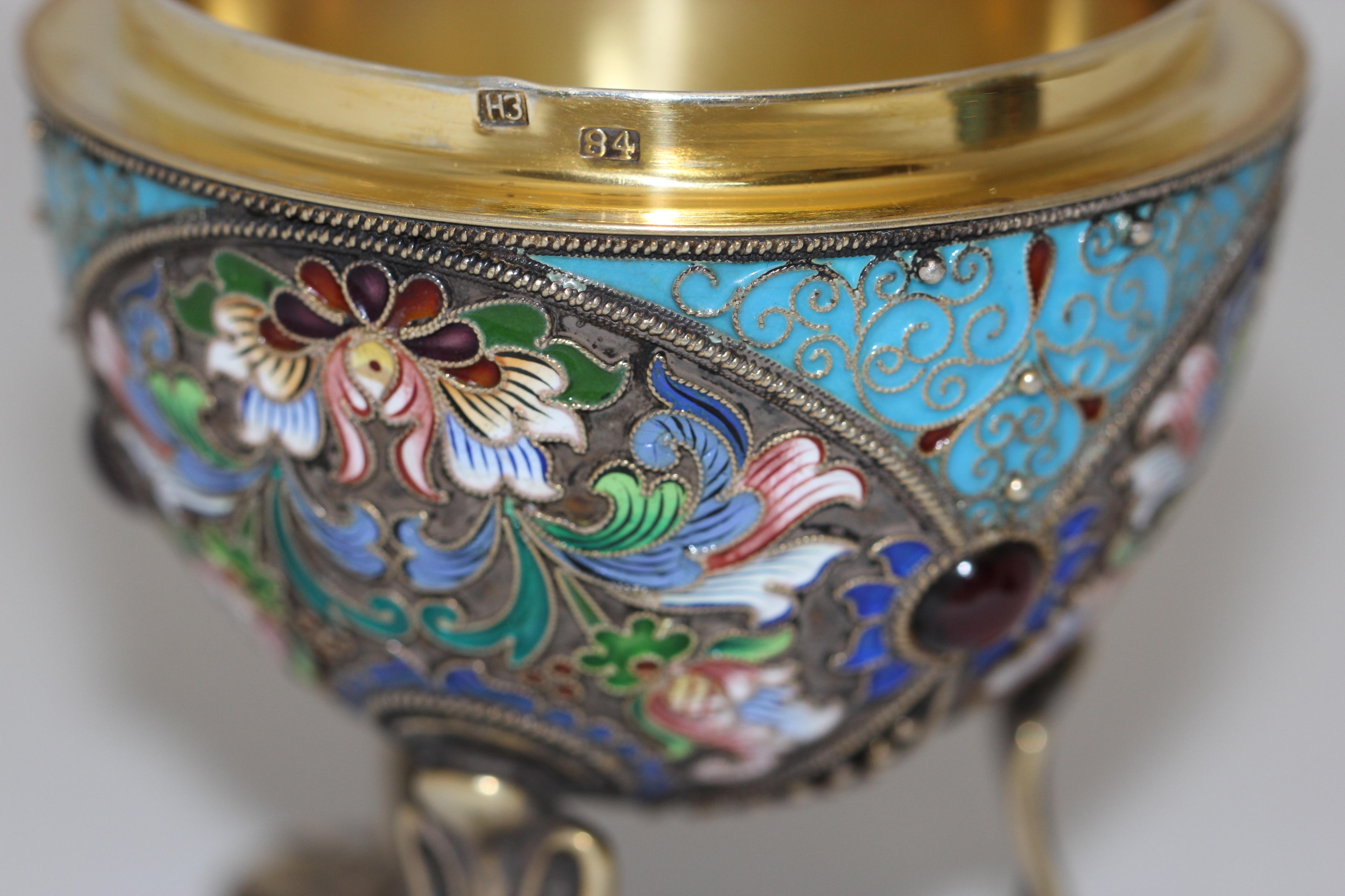 Russian Faberge Style Cloisonne Enamel Egg. 84 Silver H3 'NZ' In Excellent Condition In Berlin, DE