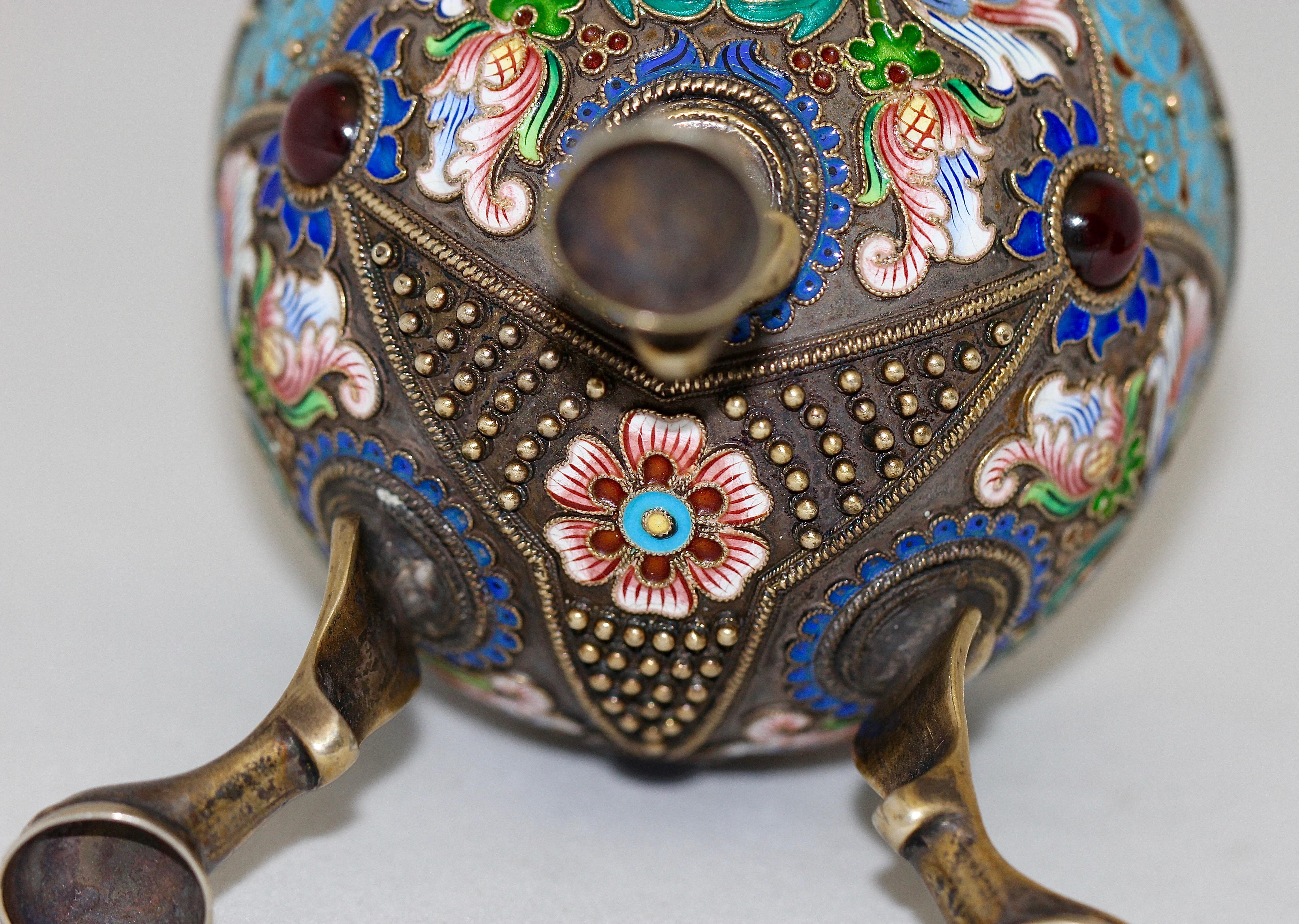 Women's or Men's Russian Faberge Style Cloisonne Enamel Egg. 84 Silver H3 'NZ'