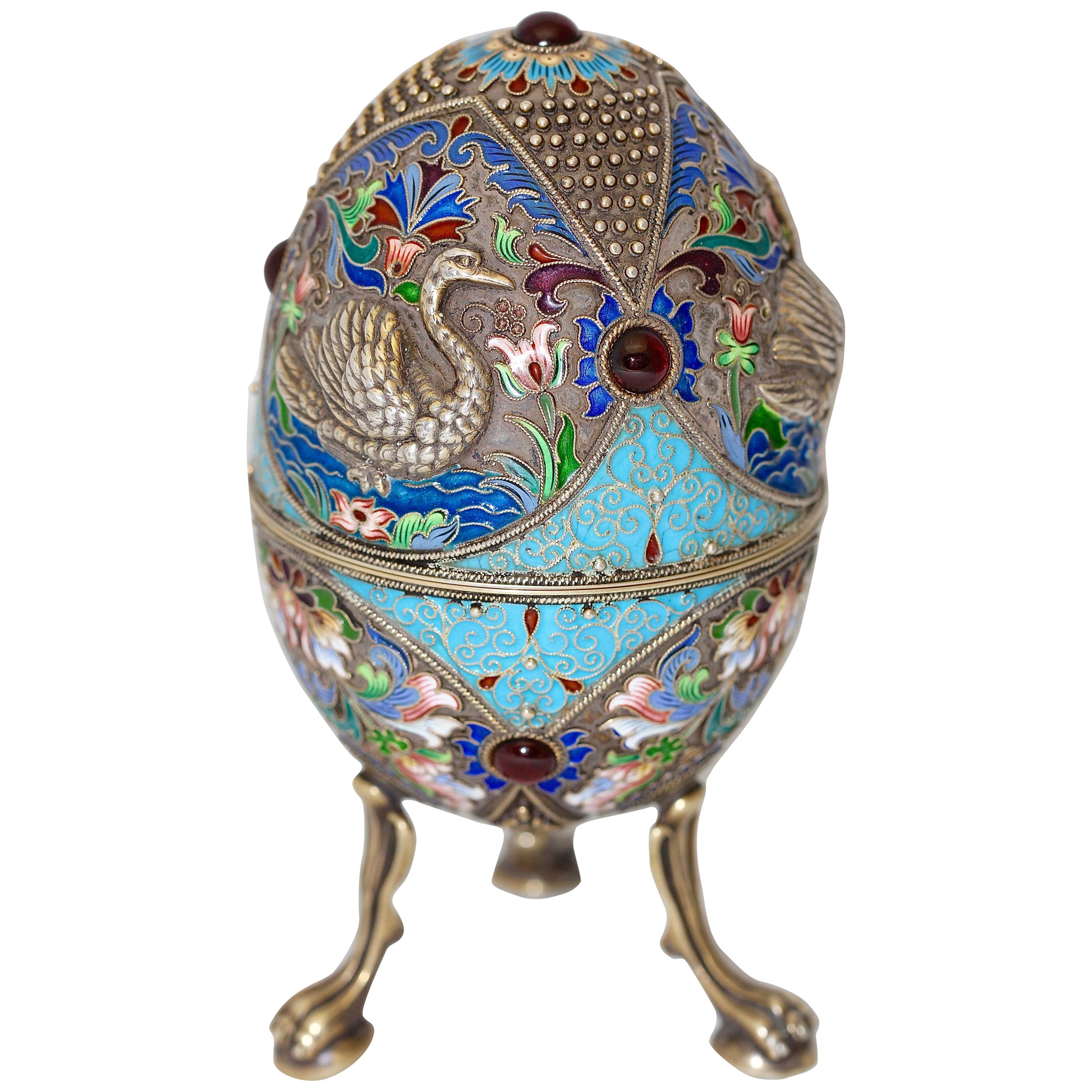 Russian Faberge Style Cloisonne Enamel Egg. 84 Silver H3 'NZ'