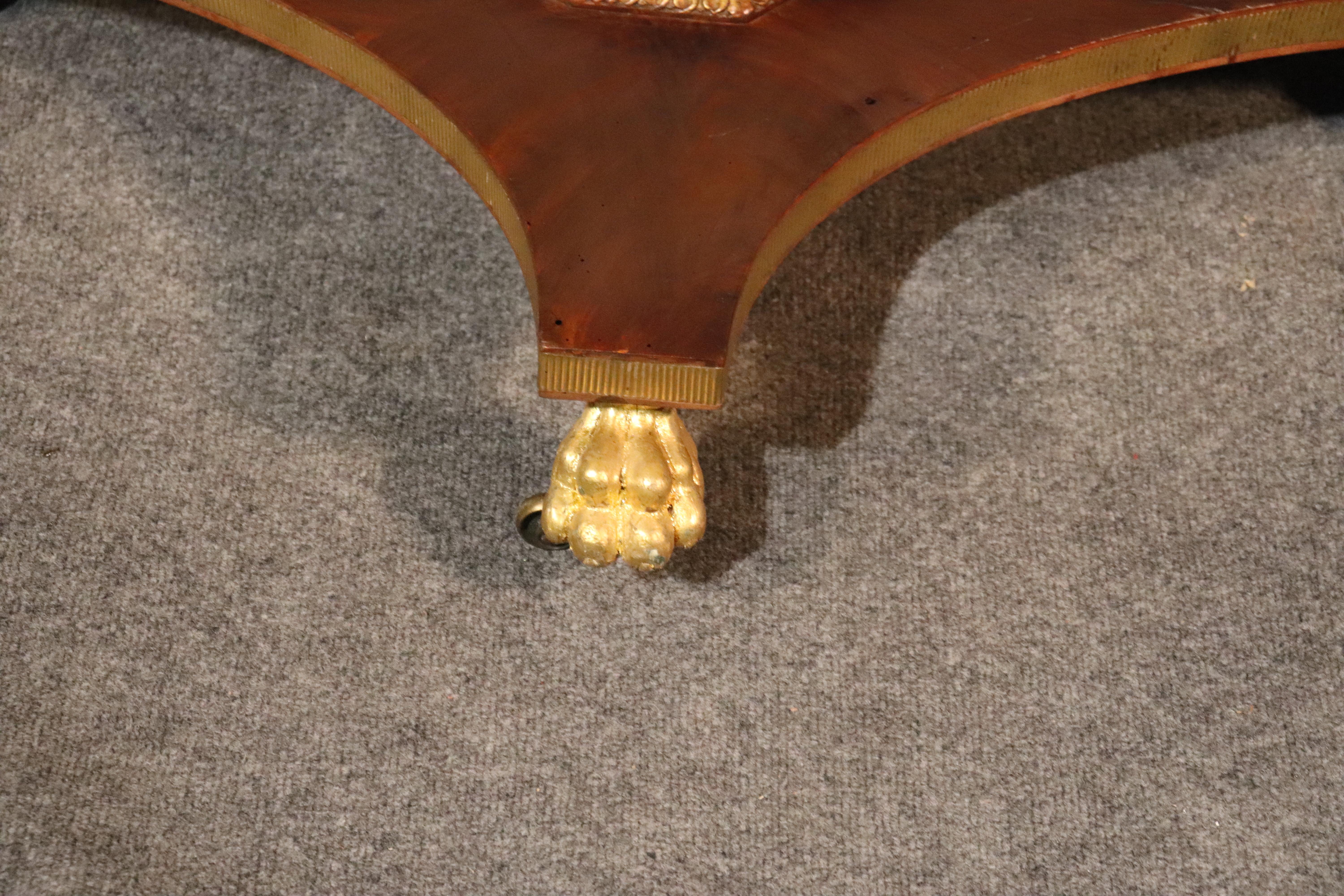 Russian Flame Mahogany Brass and Gilded Regency Style Paw Footed Writing Table 3