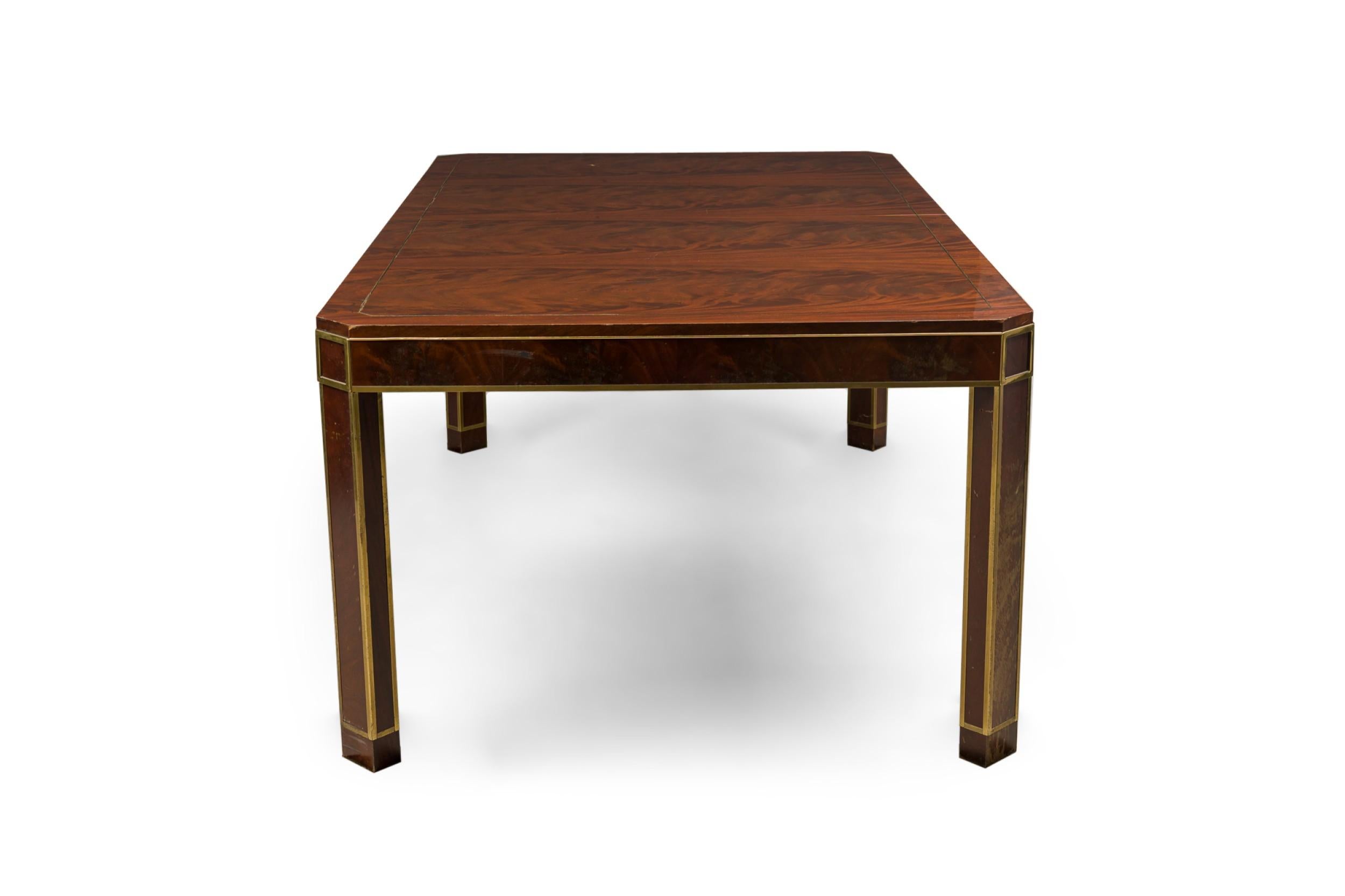 Inlay Russian Flame Mahogany Brass Trimmed Extention Dining / Conference Table For Sale