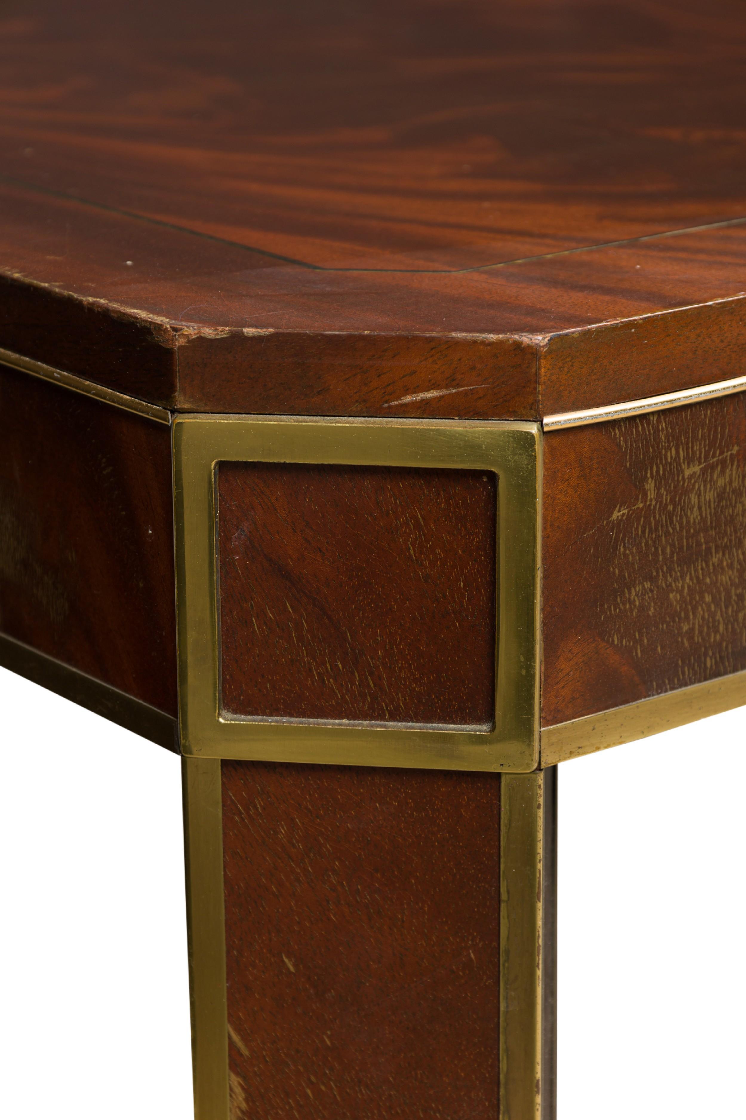 20th Century Russian Flame Mahogany Brass Trimmed Extention Dining / Conference Table For Sale