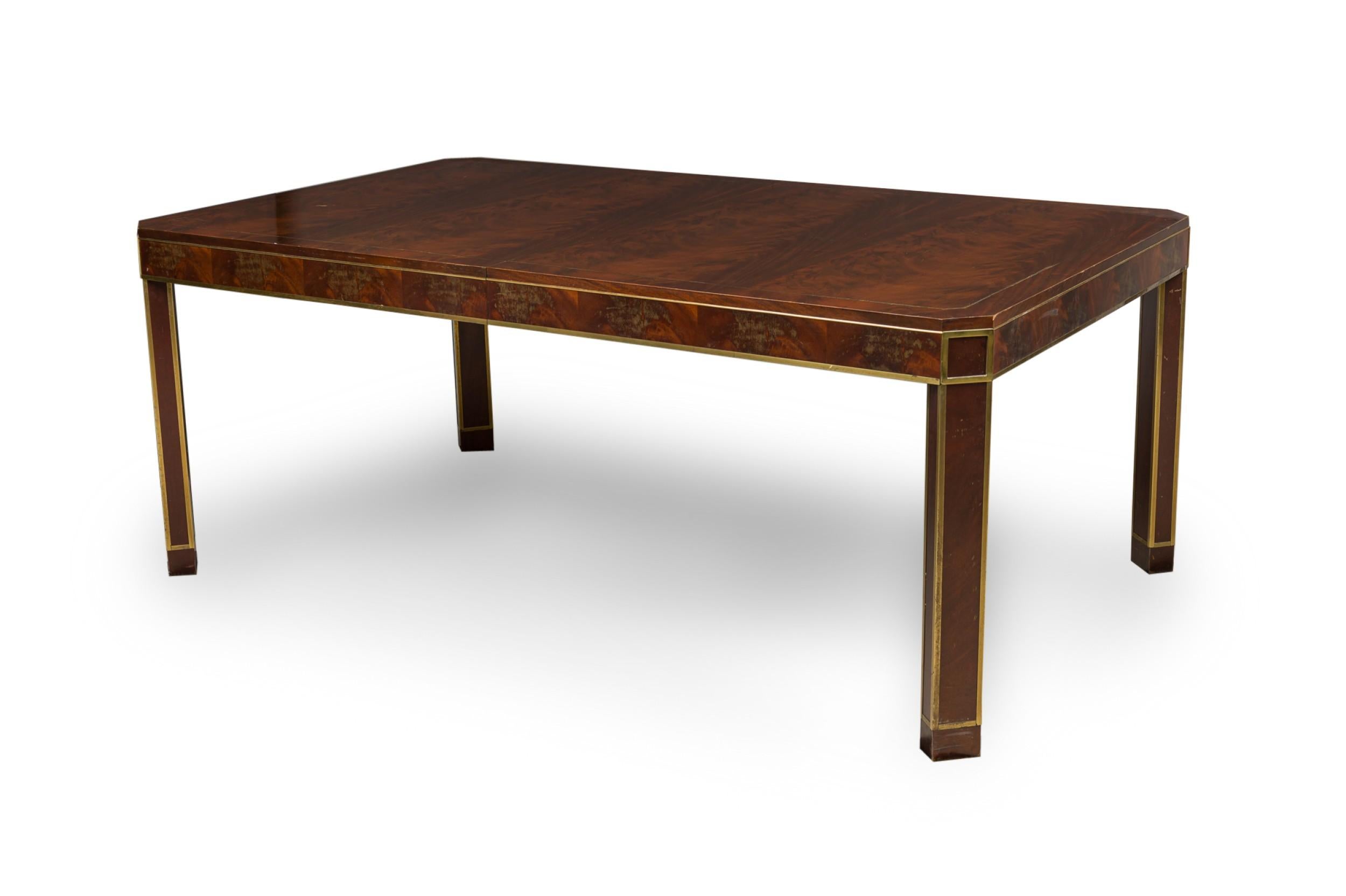 Wood Russian Flame Mahogany Brass Trimmed Extention Dining / Conference Table For Sale