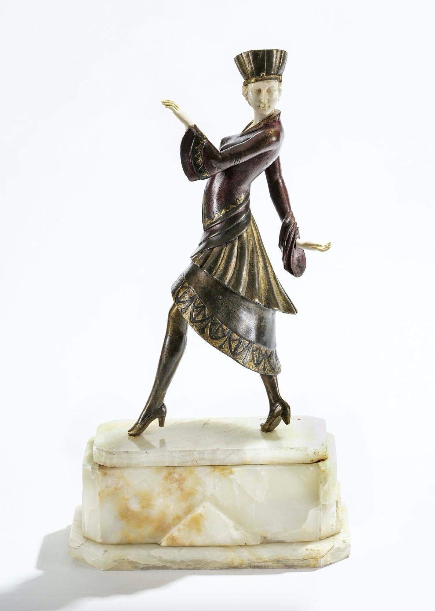 Rare signed Authentic Chiparus beautiful dancer on a marble base.
