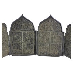 Russian Four-Fold Bronze Travelling Icon