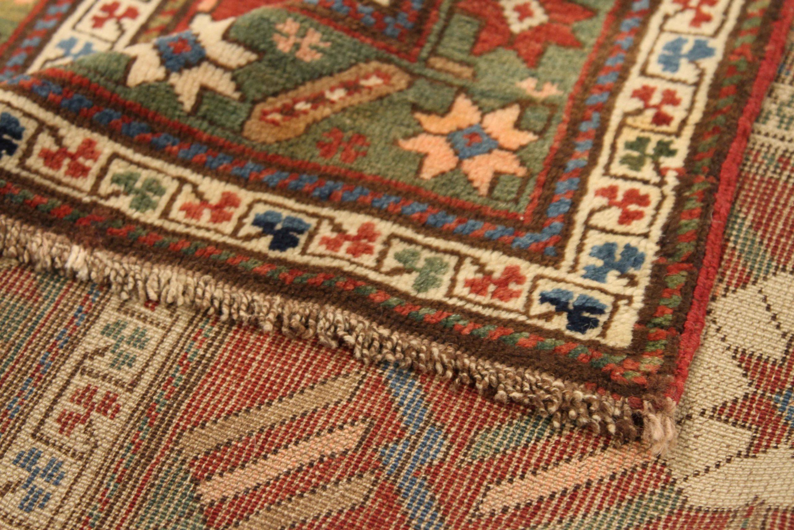 Tapis de course russe Gharebagh Circa 1910 - Laine Bleu Vert Ivoire Rouge 71864 Excellent état - En vente à Dallas, TX