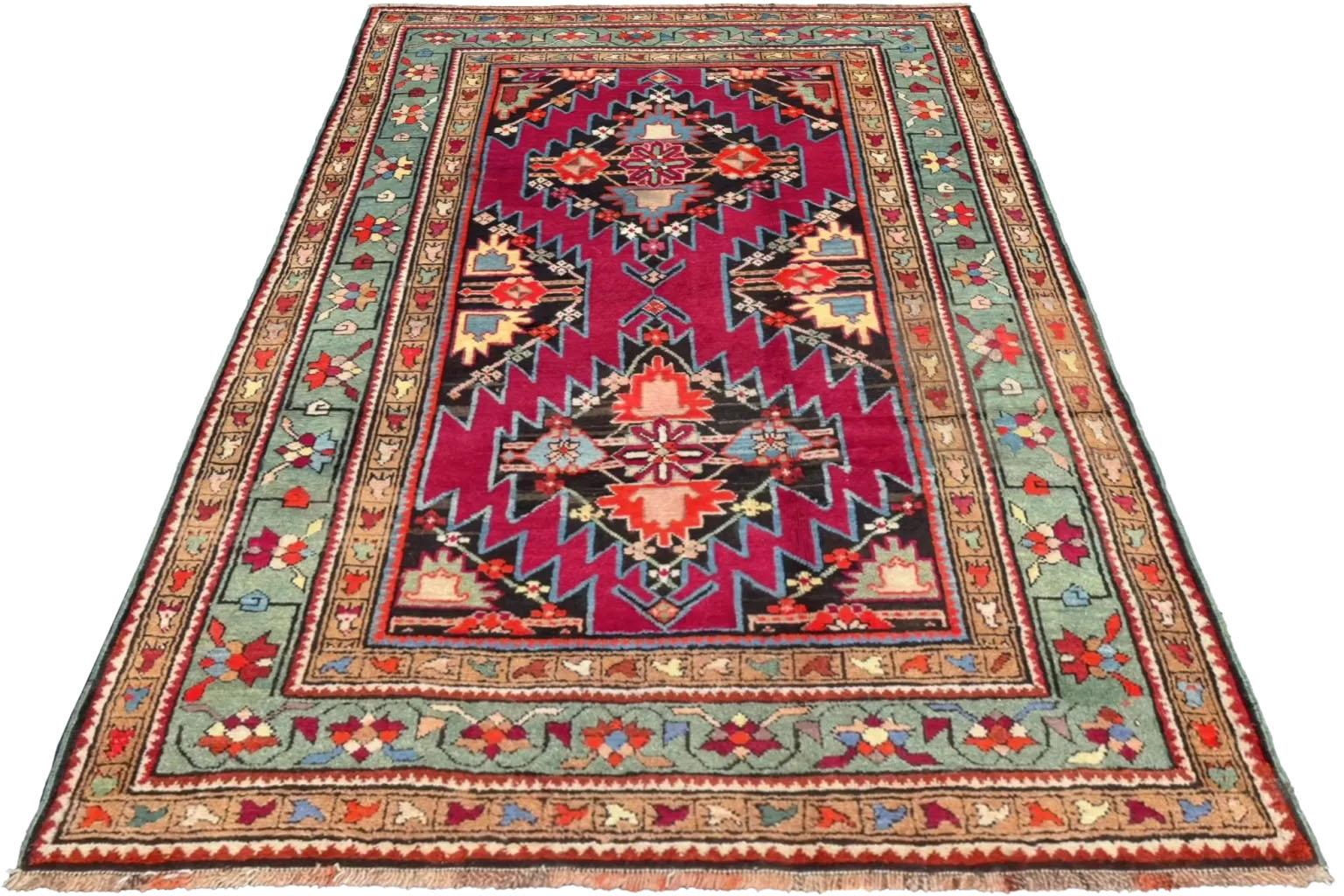 Russe Petit tapis russe Gharebagh Circa 1910 - Laine Marron Vert Rouge 72255 en vente