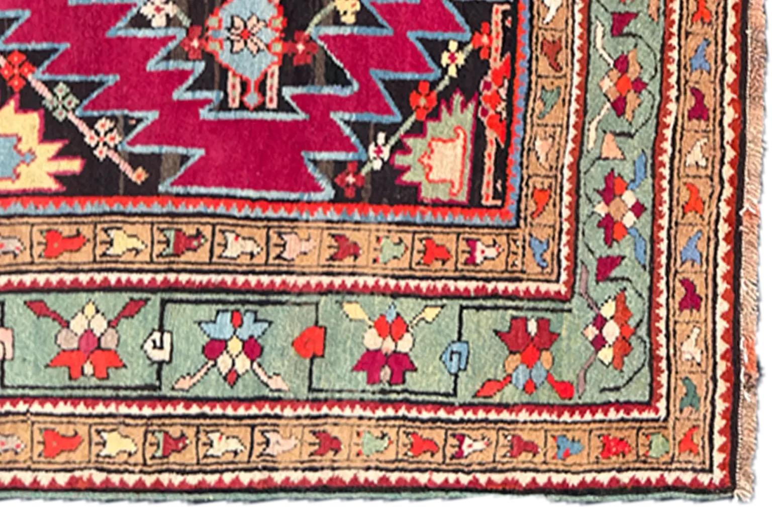 Petit tapis russe Gharebagh Circa 1910 - Laine Marron Vert Rouge 72255 Excellent état - En vente à Dallas, TX