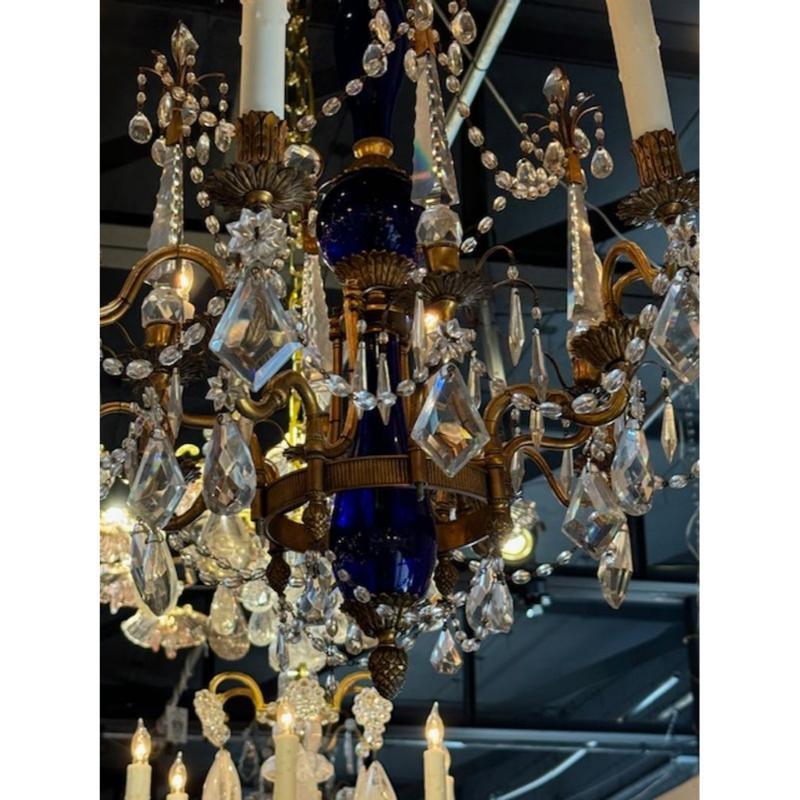 Lampadario russo in bronzo dorato e cobalto in vendita 2
