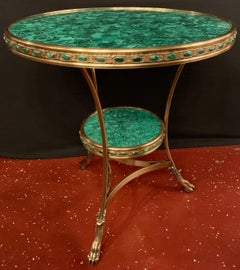 Russian Gilt Bronze and Malachite Gueridon or Bouilliotte End Table, a Pair
