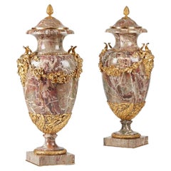 Russian Gilt Bronze Mounted Veined Marble Pair Vases