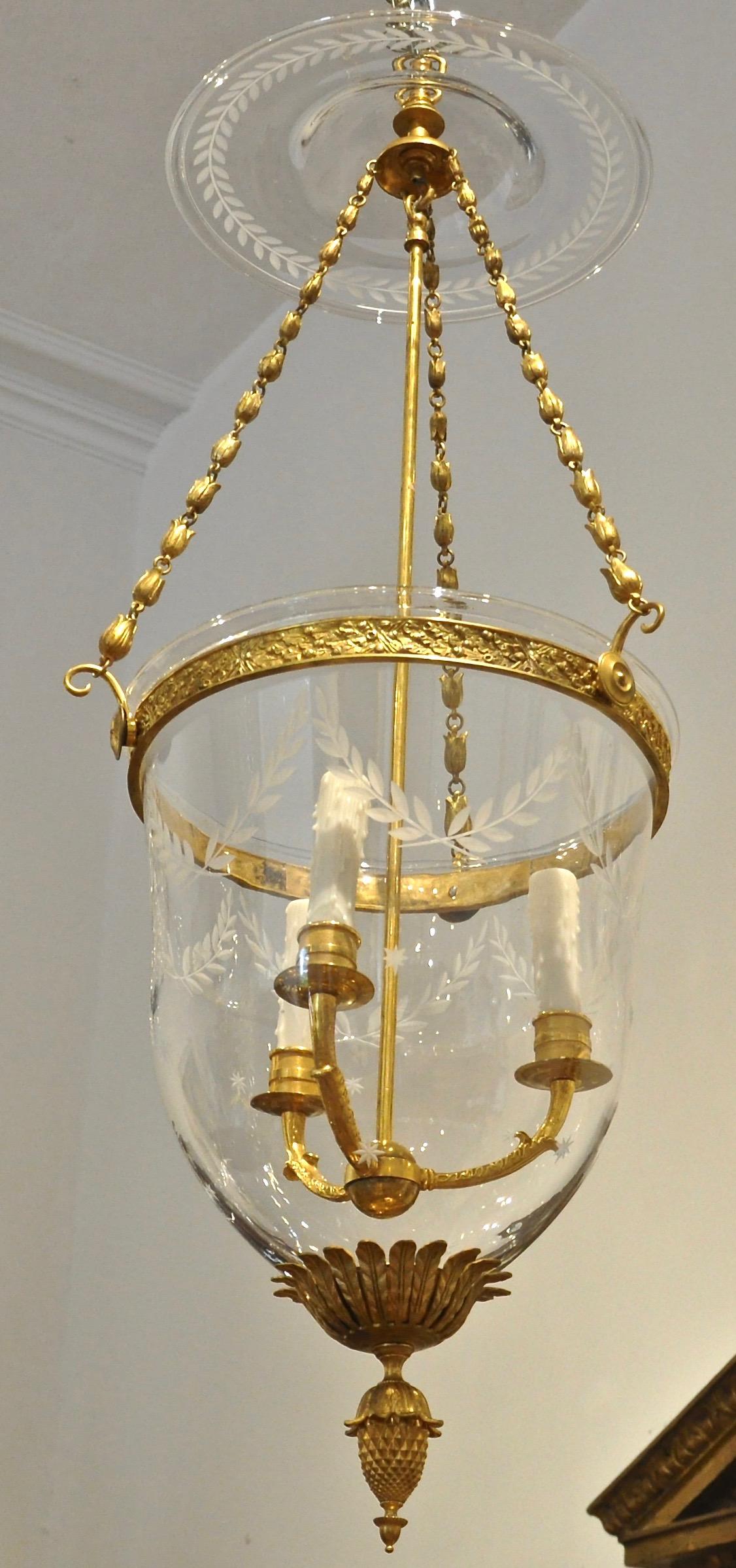 Russian Gilt Bronze Neoclassical Style Bell Jar Hall Lantern 2