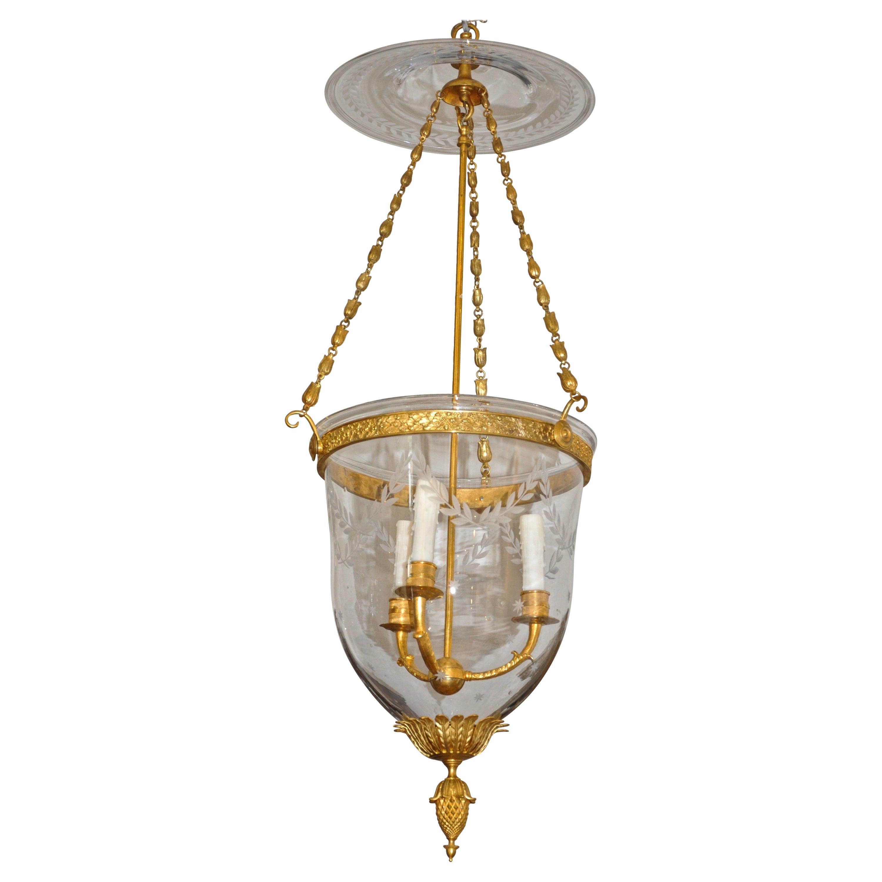 Russian Gilt Bronze Neoclassical Style Bell Jar Hall Lantern